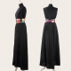 Abito nero con cintura patchwork